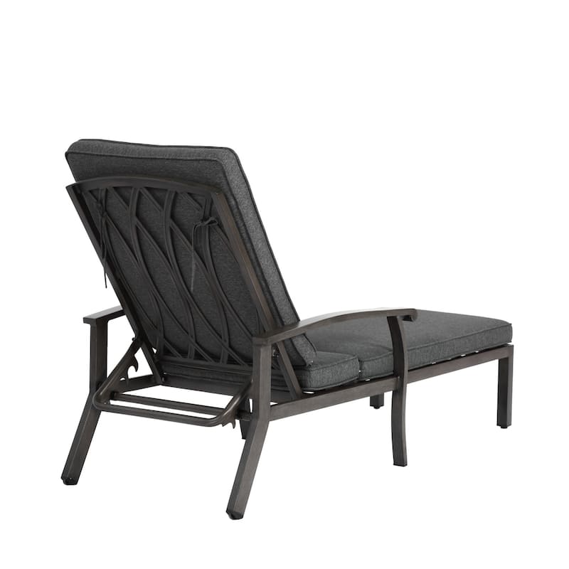 3-Piece Outdoor Cast Aluminum Chaise Lounge Chair Set with Side Table