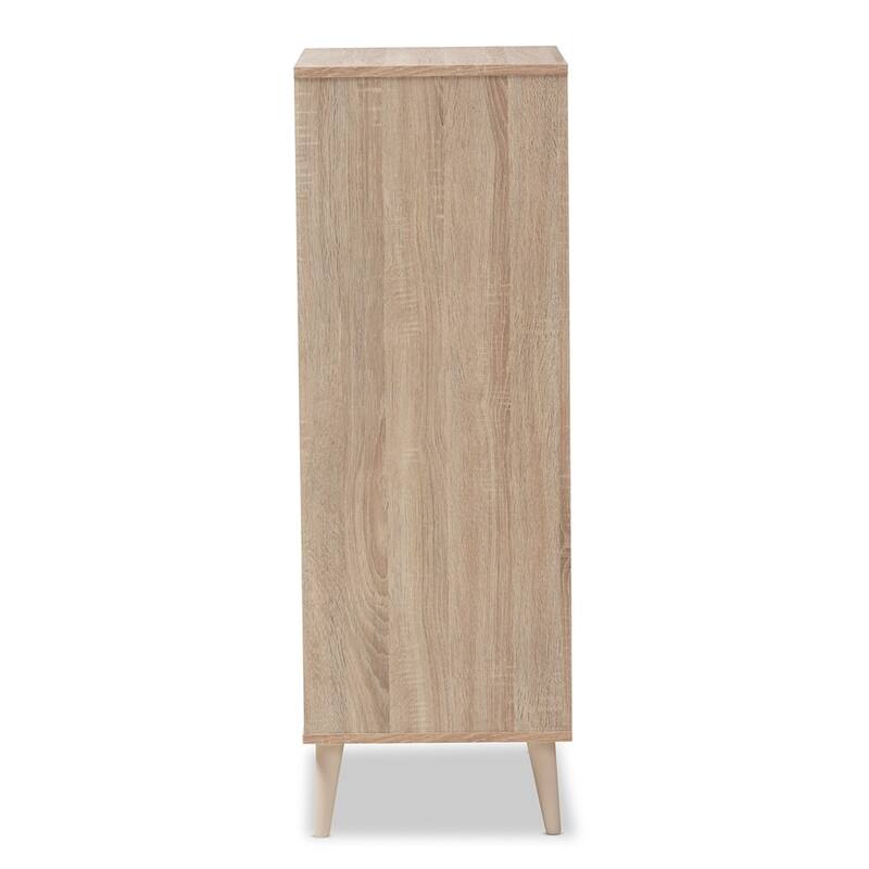 Lisen Mid-Century Modern Light Oak and Grey 5-Drawer Chest