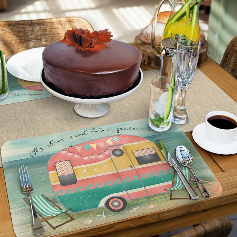 Sunset Camper 4 Pack Reversible Easy Care Flexible Plastic Placemats Made in The USA BPA Free Easily Wipes Clean