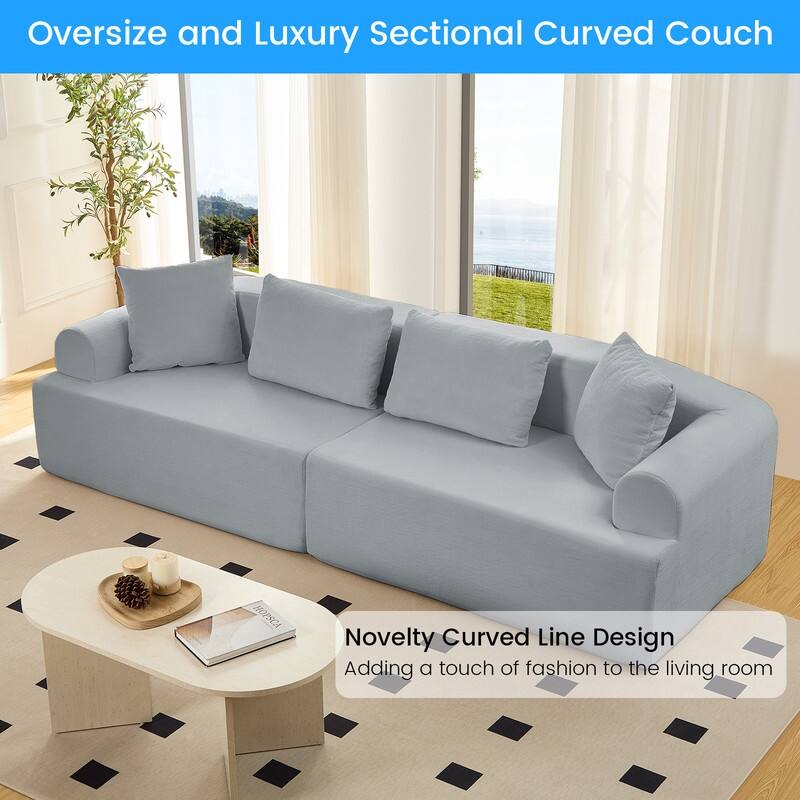 104" Curved Modular Sectional Sofa in Chenille Fabric Modern Minimalist Design Compressed No Assembly Required