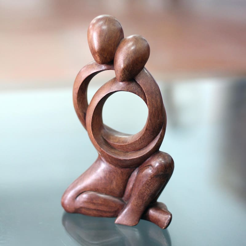 NOVICA Handmade Wood Statuette Together Forever (Indonesia) - 9.75" H x 6" W x 2" D