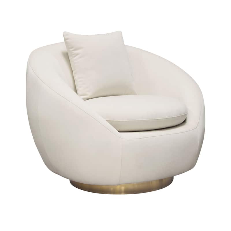 Dela Swivel Accent Chair with Pillow, Cream Velvet, Brushed Gold Base