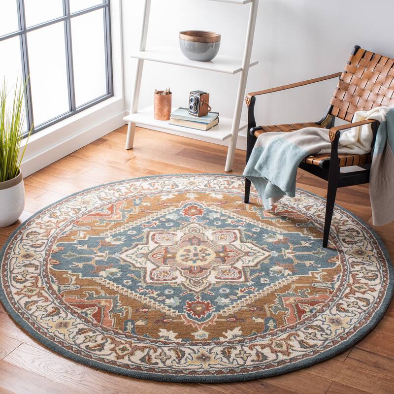 SAFAVIEH Handmade Heritage Asia Traditional Oriental Wool Rug - 6' Round - Dark Green/Brown