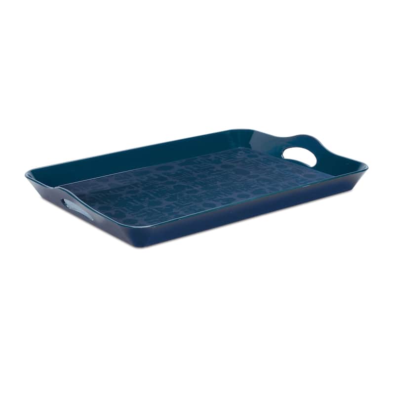 HomeRoots 17" Blue Abstract Geo Printed Serving Tray - 17 in. x 2.25 in. x 11.75 in.