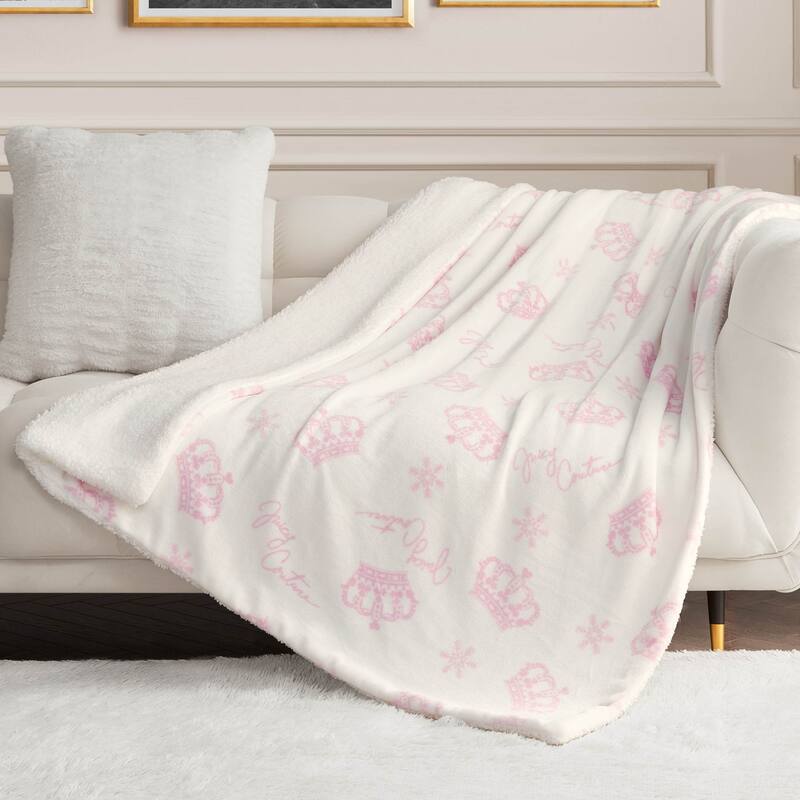 Juicy Couture Plush Reversible Sherpa Throw Blanket - 50"x60" - White