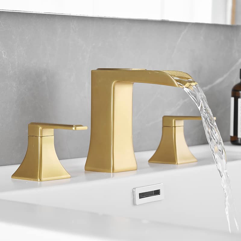 Double Handle Three-Hole Bath Waterfall Faucet with Drain