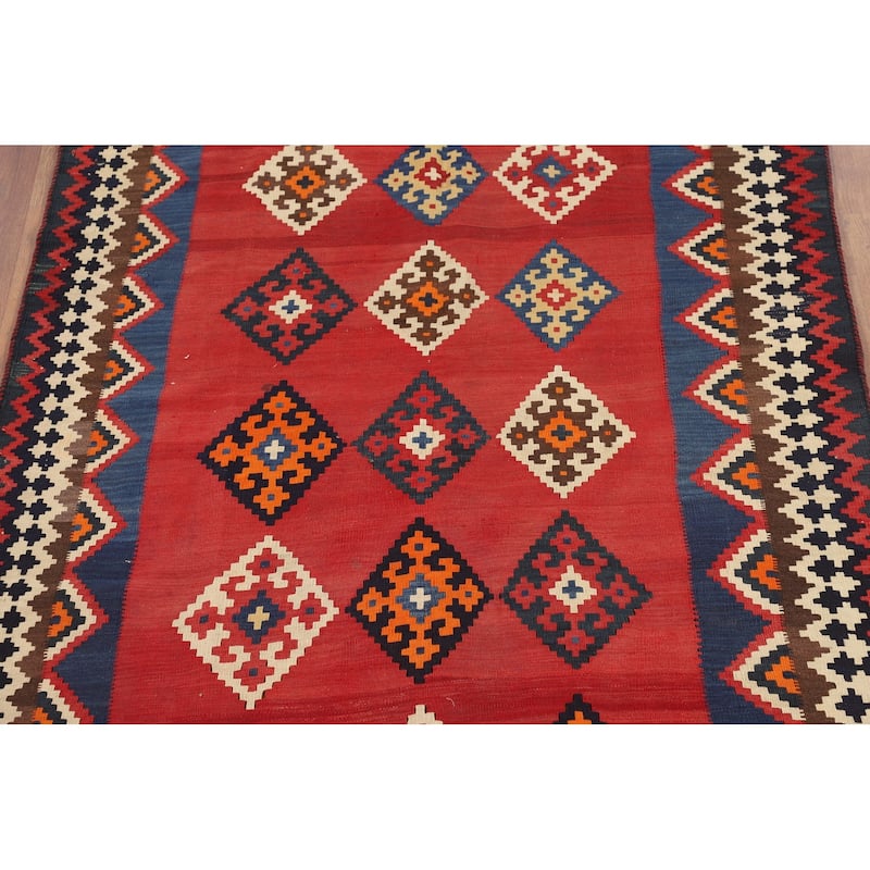 Vegetable Dye Kilim Qashqai Persian Vintage Rug Flatweave Wool Carpet - 4'6"x 9'7"