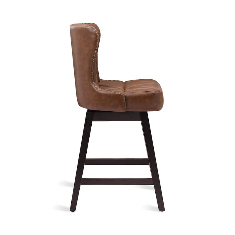 26 in. Mid-Century Modern Counter Stools Wood Frame Swivel Bar Stools with Faux Leather/Fabric Upholstered Seat