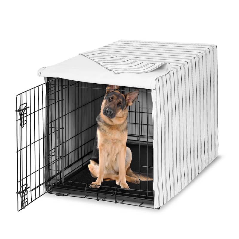 Sweet Jojo Designs White and Grey Stripe Dog Crate Kennel Cover 48in. Neutral Contemporary Modern Pinstriped Minimalist Gray