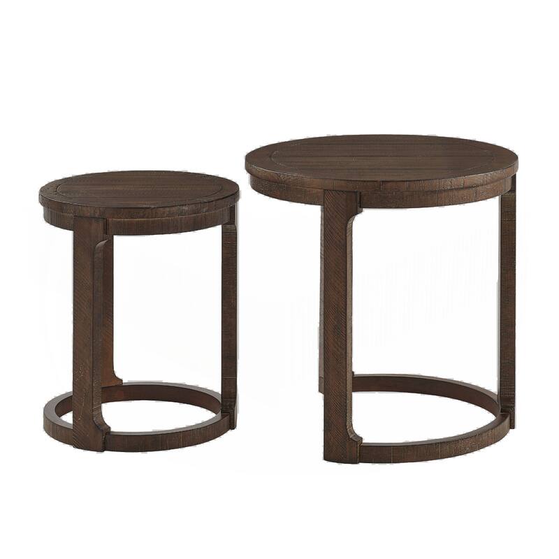 24 inch 2PCS Curved Traditional Round Circle Wooden Coffee Table Set