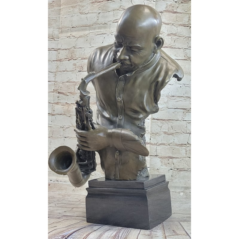 Harlem Jazz Man Saxophonist African American Black Saxophone Player Bronze Statue Sculpture Art