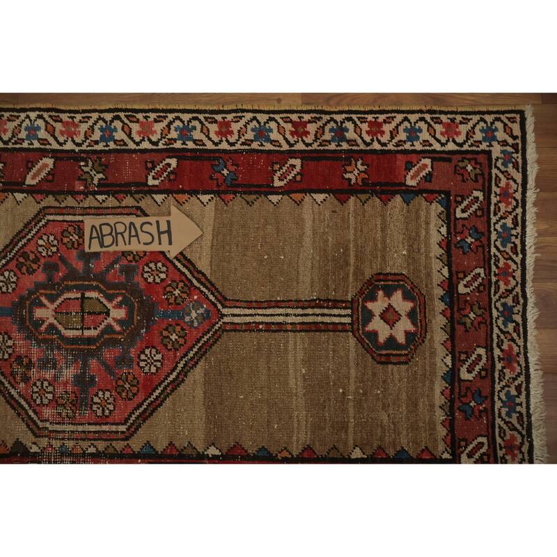 Hand Knotted Oriental 100% Wool Carpet Traditional Geometric Beige & Ivories Sarab Runner Rug - 12' 6'' X 2' 9''