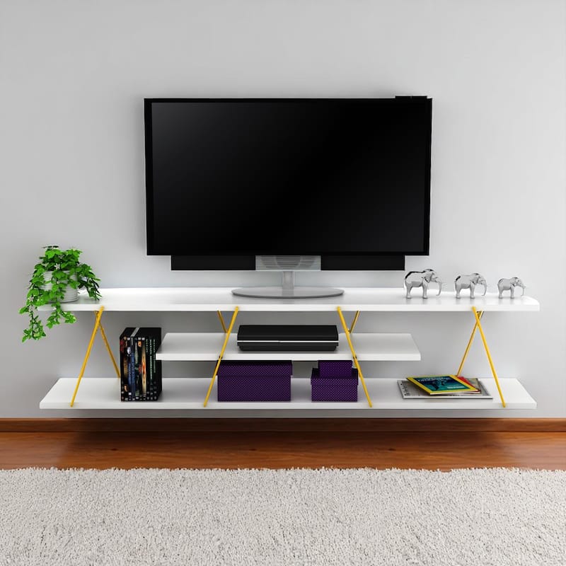 Kylind TV Stand for TVs up to 58" Mid-century Modern - White-Yellow