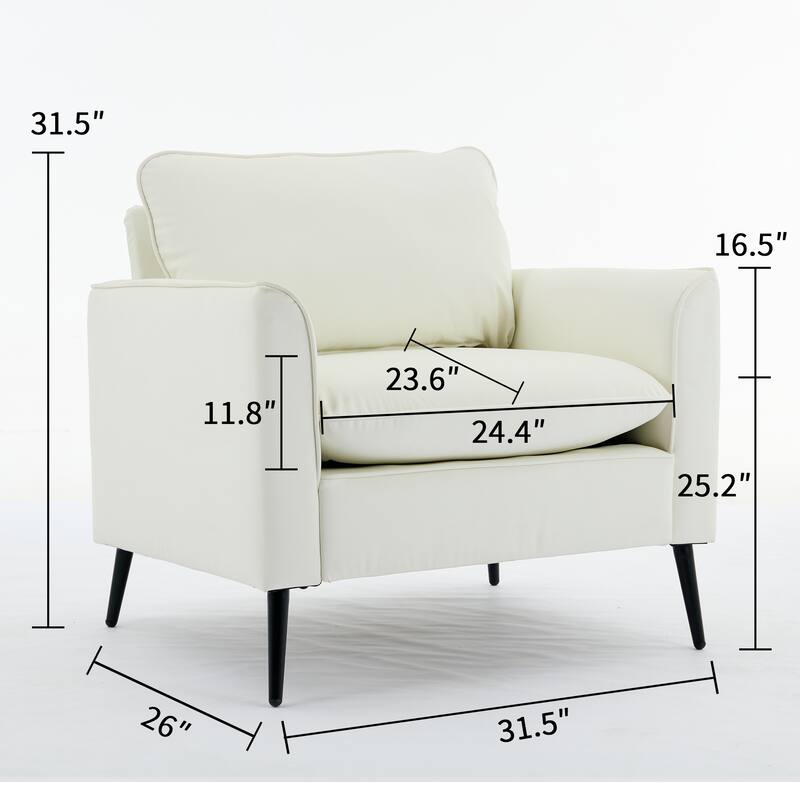 Cream White Leather Upholstered Single Sofa Chair