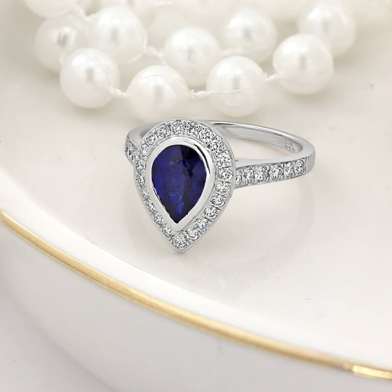 Auriya 18k Gold 1 1/5ct Pear-cut Sapphire Halo Diamond Engagement Ring 5/8ct TDW