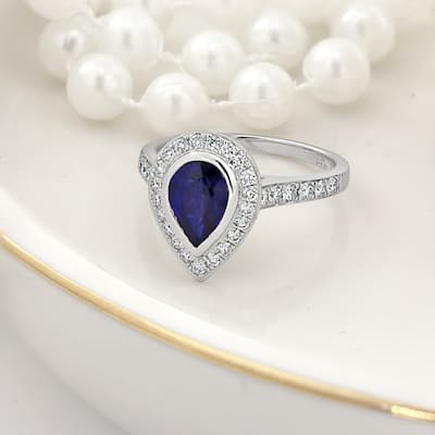 Auriya 18k Gold 1 1/5ct Pear-cut Sapphire Halo Diamond Engagement Ring 5/8ct TDW