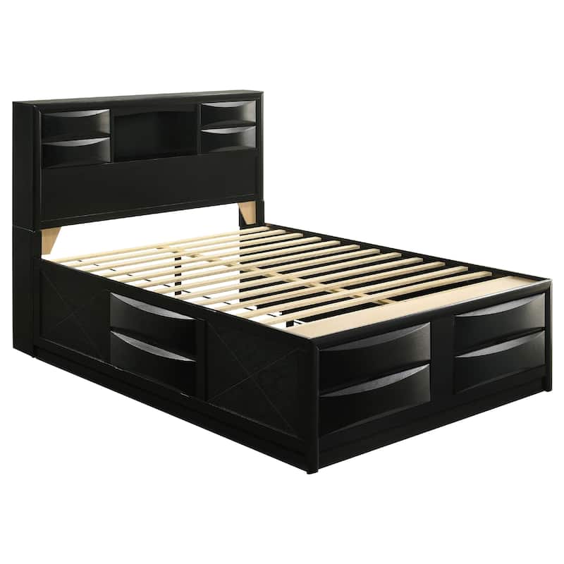 Ica 4pc Queen Bedroom Set with Storage Headboard and Footboard, Black
