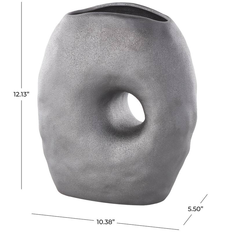 Ceramic Abstract Wavy Donut Decorative Vase with Cutout Center - Gray - Roche River Decor