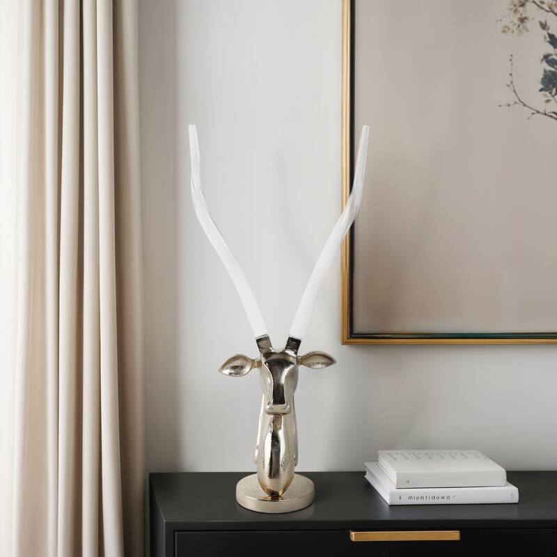 Stainless Steel Animal Head Sculpture Long Horn Design - 25" Gold - Gold - 10" x 8" x 25"