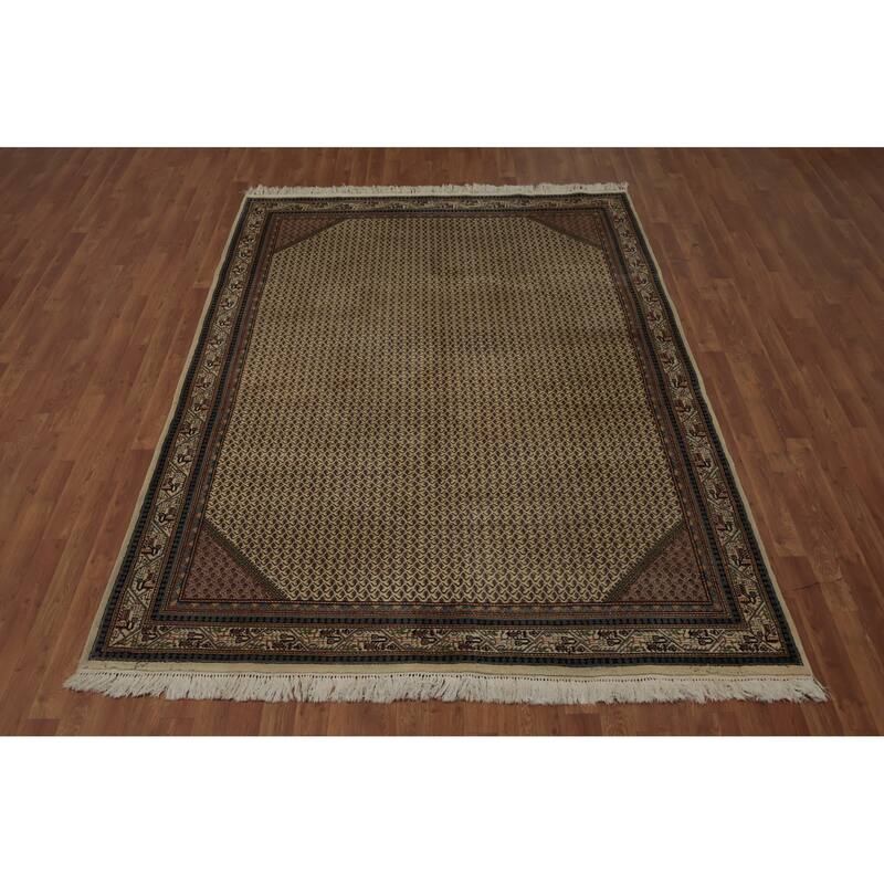Hand Knotted Oriental 100% Wool Carpet Traditional Geometric Beige & Ivories Botemir Area Rug - 8' 11'' X 6' 2''