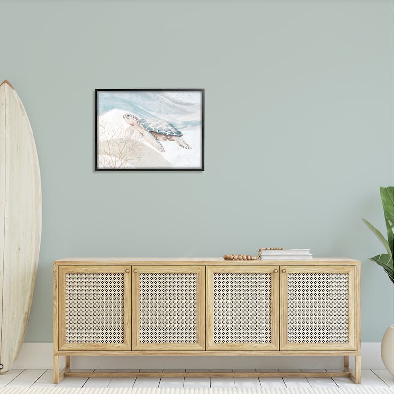 Stupell Pleasant Sea Turtle Drifting Ocean Bubble Waves Framed Wall Art, Design by Patricia Pinto