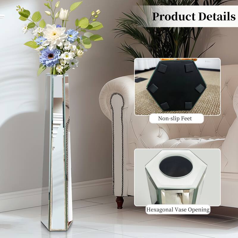 Silver Glass Tall Floor Vase for Flower Arrangement