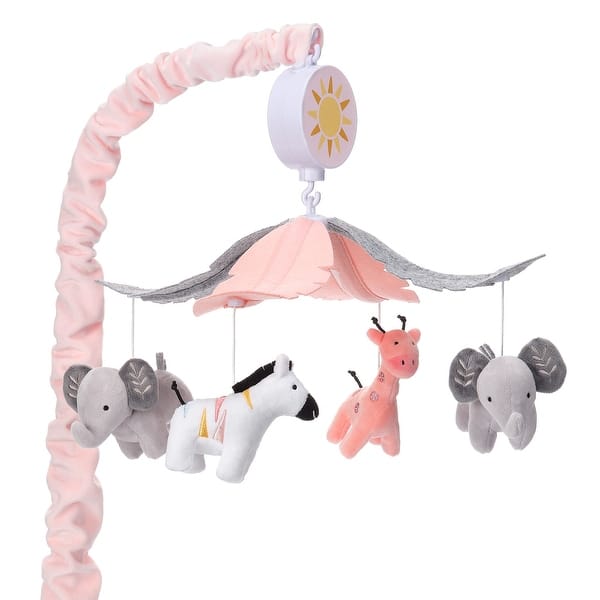 slide 2 of 7, Lambs & Ivy Jazzy Jungle Peach/Gray Safari Animals Musical Baby Crib Mobile
