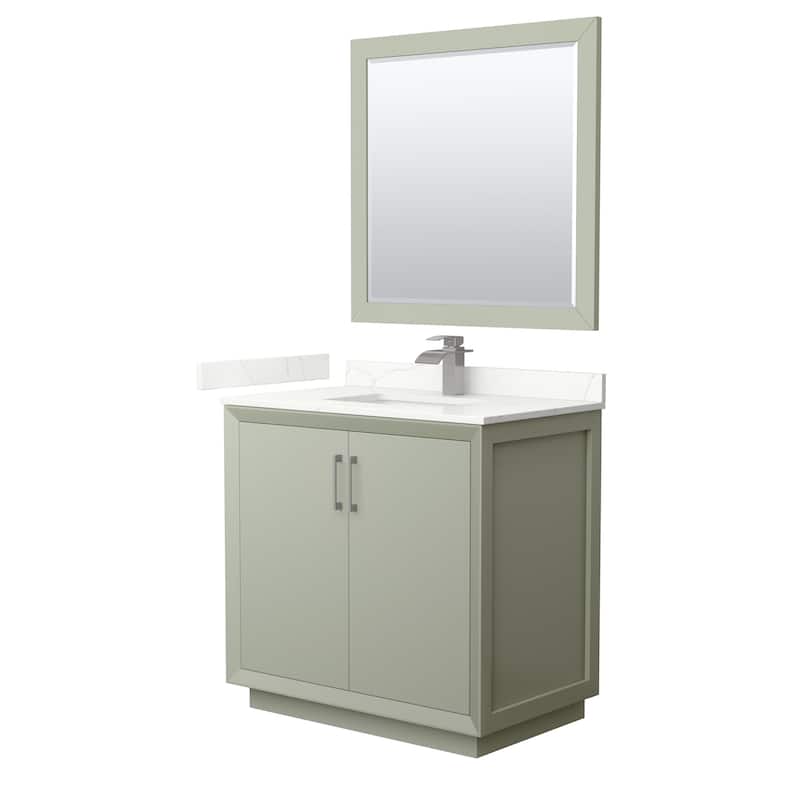 Wyndham Collection WCF414136S-QTZ-UNSM34 Strada 36" Free Standing - Light Green / Giotto Quartz Top / Brushed Nickel