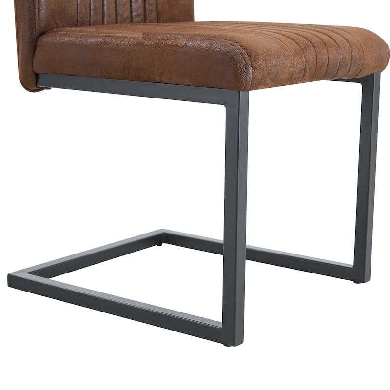 Roomfitters Ergonomic Dining Chairs with Brown Tech Fabric and Black Metal Legs, Comfortable Sponge Seat Set of 4, Brown