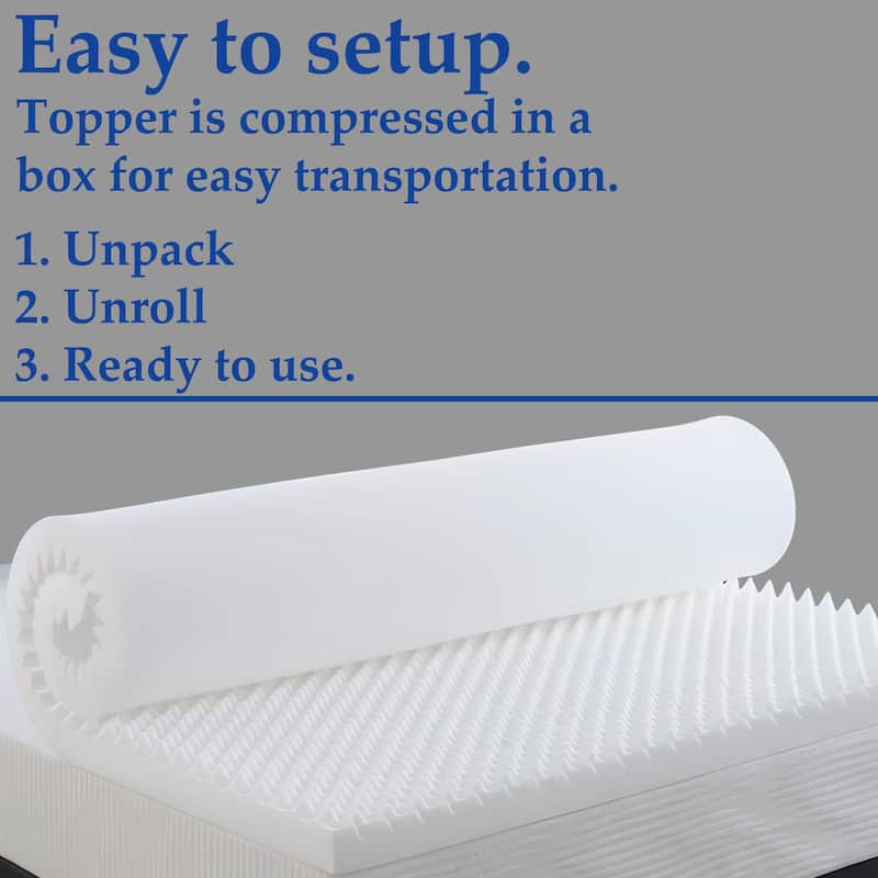 High Density Convoluted Egg Shell Breathable Foam Topper, Adds Comfort to Mattress