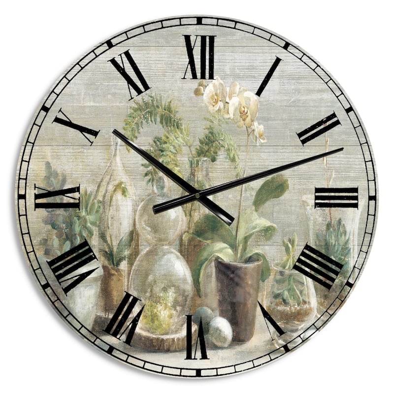 Designart 'Composition of Orchids' Traditional Large Wall CLock - 16 in. wide x 16 in. high