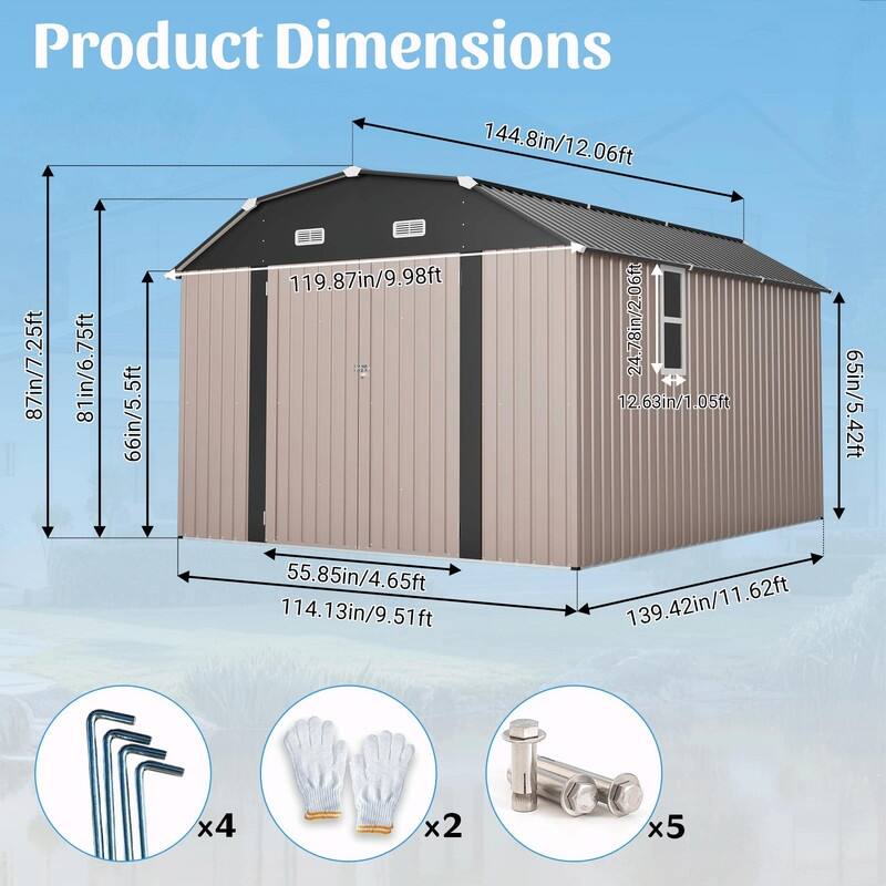 10' x 12' Outdoor Storage Shed, Heavy-Duty Rust-Resistant Steel Tool Shed with Floor Frame Kit