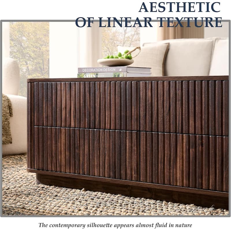 Fluted Coffee Table w/ 4 Drawers, Modern Center Table for Living Room