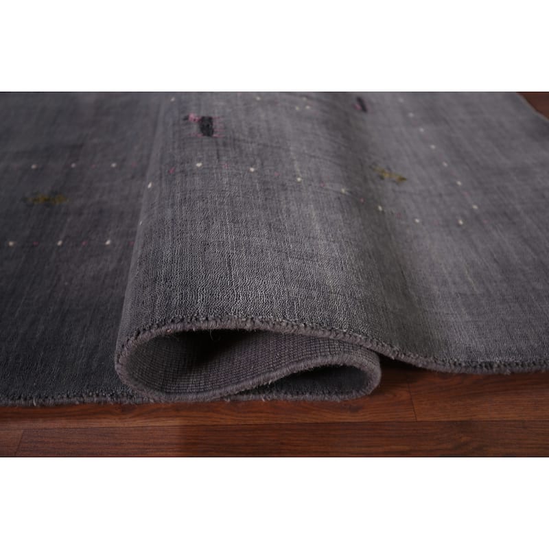 Gray Gabbeh Indian Area Rug Hand-Knotted Wool Carpet - 6'8"x 10'1"