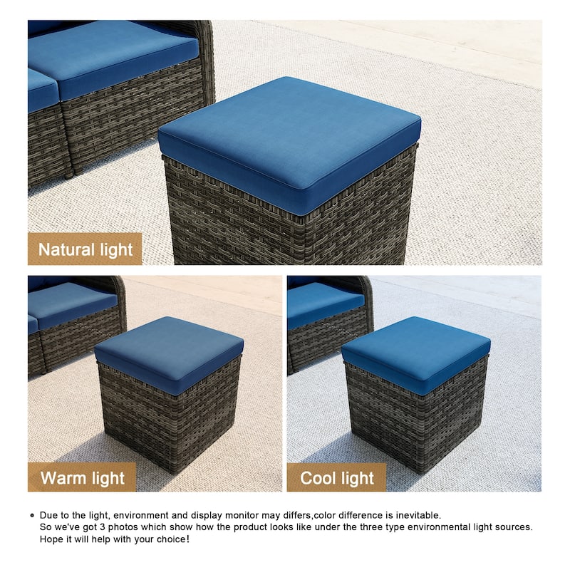 17.7" W Outdoor Rattan Patio Square Ottoman with Seat Cushion