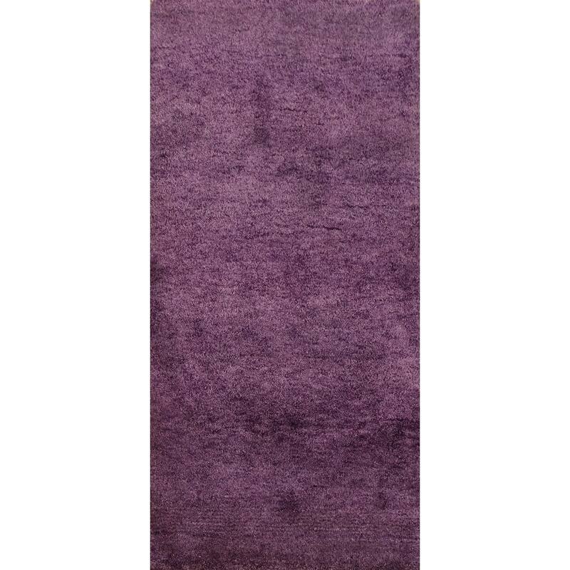 Hand Knotted Oriental 100% Wool Carpet Modern Solid Purples Gabbeh Runner Rug - 4' 7'' X 2' 4''