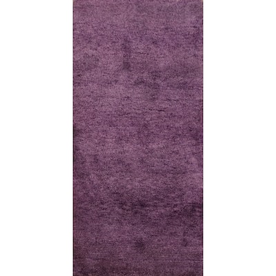 Hand Knotted Oriental 100% Wool Carpet Modern Solid Purples Gabbeh Runner Rug - 4' 7'' X 2' 4''