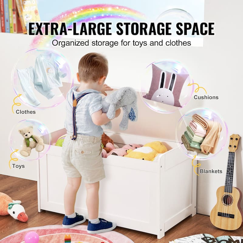 Multifunctional Storage Wooden Toy Storage Box with Flip-Top Lid and Safety Hinge Perfect for Any Room
