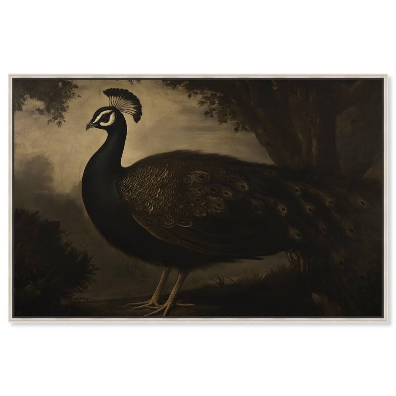 Peacock in Monotone Canvas by Art Remedy - 54" x 36" - Silver