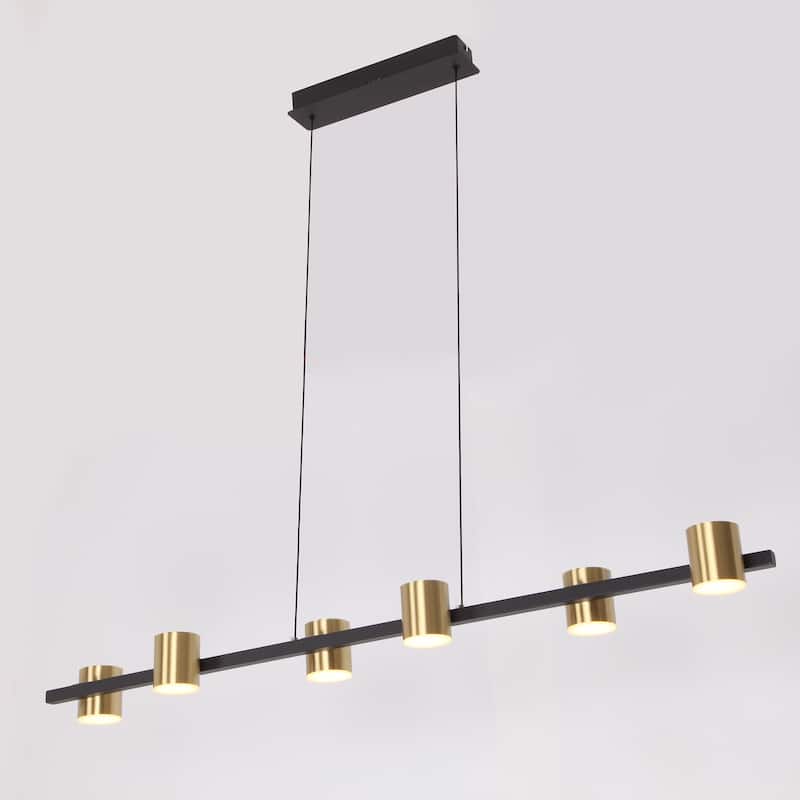 6-Light Modern Kitchen Island Linear Dimmable LED Pendant - Black+Brass