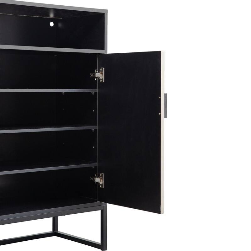 5-Tier Modern 2-Door Shoes Storage Cabinet with LED Light, Wooden Shoe Organizer Rack with Adjustable Shelf