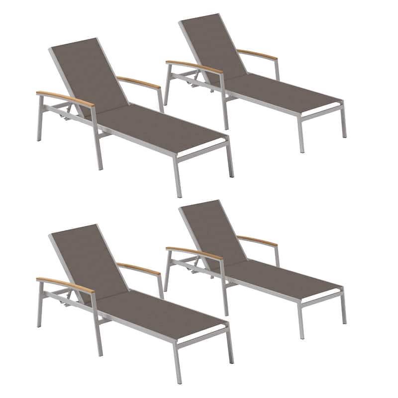 Oxford Garden Travira Powder Coated Aluminum Chaise Lounge with Natural Tekwood Armcaps - Cocoa Sling (Set of 4)