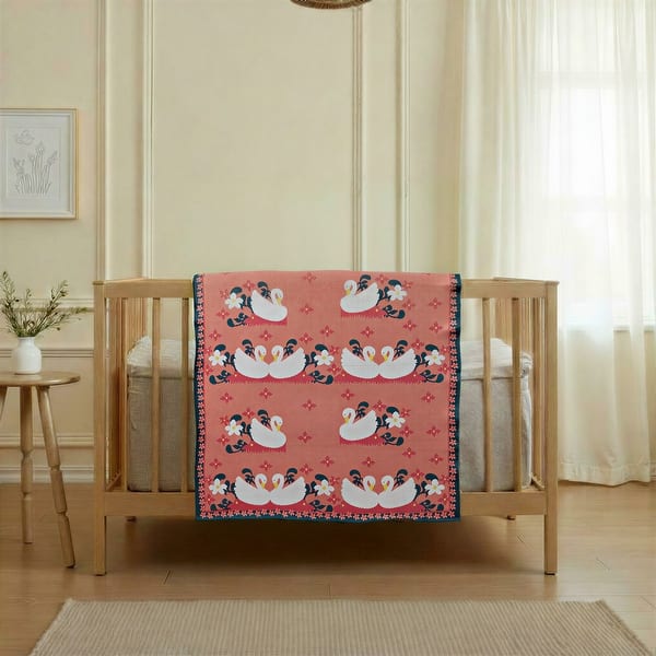 slide 2 of 3, Cotton Knit Baby Blanket with Swan and Floral Pattern - 18.0"L x 18.0"W x 1.25"H Swan and Floral