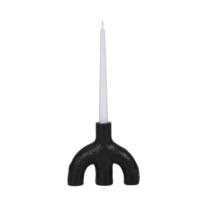 Textured Creamic Taper Candle Holder with Double Arched - Black