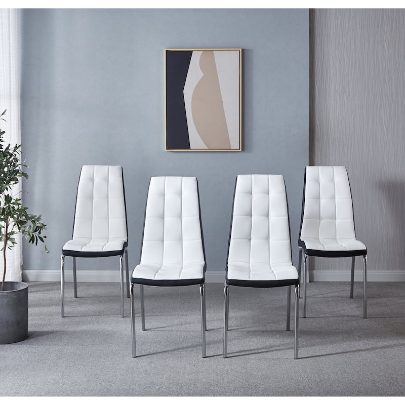 Set of 4 Modern Lattice Design Leatherette Dining Chair with Metal Legs