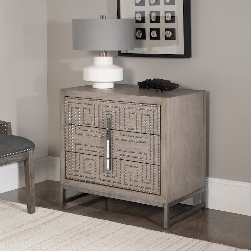 Uttermost Devya 32" Wide Alder Wood 3 Drawer Nightstand with Iron
