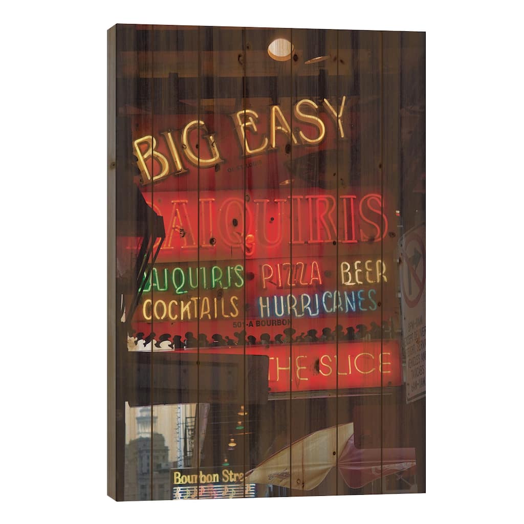 Neon Sign II, Big Easy Daquiris, Bourbon Street, French Quarter, New Orleans, Louisiana, USA Print On Wood by Jamie & Judy Wild