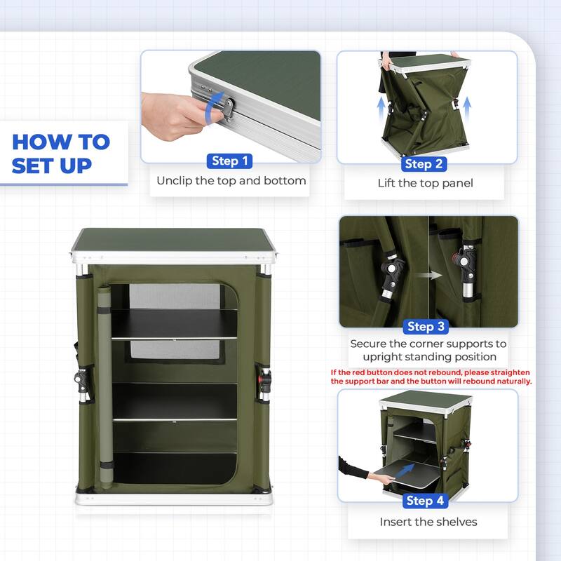 EAGLE PEAK Outdoor Folding Camping Table Easy Set Up Portable Aluminum Camping Kitchen, Beige