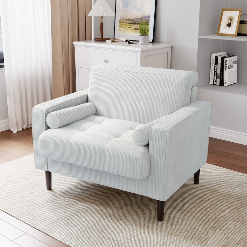 Modern Upholstered Accent Chairs, Corduroy Wide Armchairs For Living Room
