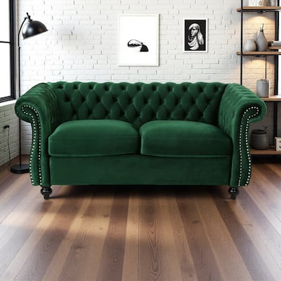 61.75" Velvet Chesterfield Loveseat Sofa with Button-Tufted Upholstery, Nailhead Trim and Rolled Arms